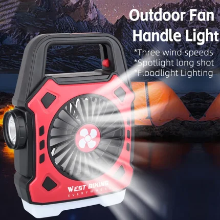 Versatile Camping Lights Outdoor Mini Electric Fan Rechargeable Flashlight Emergency Power Bank for Hiking Fishing (Random Color)